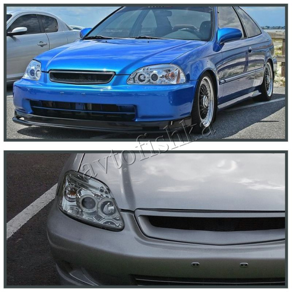 Honda Civic, Ferio EK (96-98) фары передние хромированные, со светящимися ободками с белыми рефлекторами, линзовые