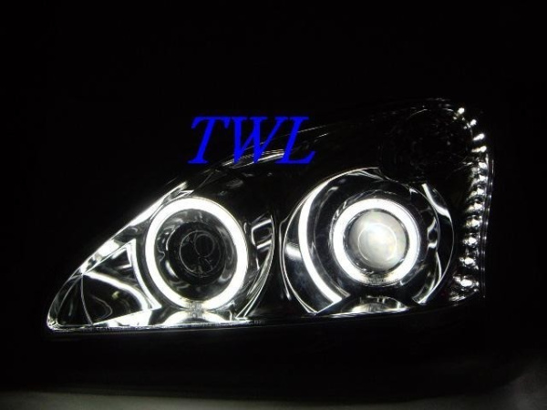 Lexus RX330, RX350 (2003-2008) фары передние линзовые хромированные, со светящимися ободками и светодиодной подсветкой, комплект 2 шт.