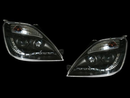 Ford Fiesta (01-05) 3, 5 дв. фары передние линзовые черные, со светящимися ободками, комплект 2 шт.