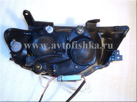 Mitsubishi L200 Triton (2005-) фары передние линзовые хромированные, со светящимися ободками, комплект 2 шт.