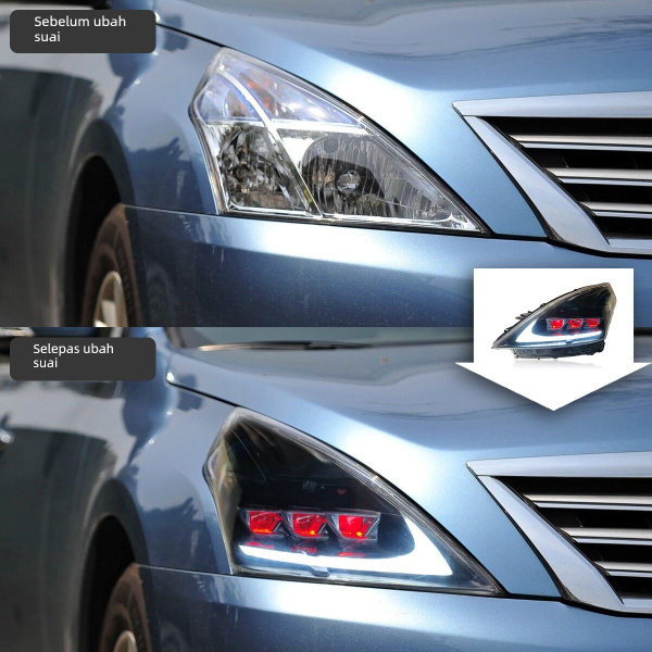 Nissan Teana (08-14) фары передние линзовые черные, с подсветкой DRL, стиль Лексус