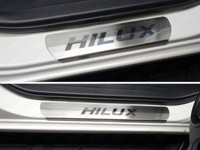 Toyota Hilux (15–) Накладки на пороги (лист шлифованный надпись Hilux)
