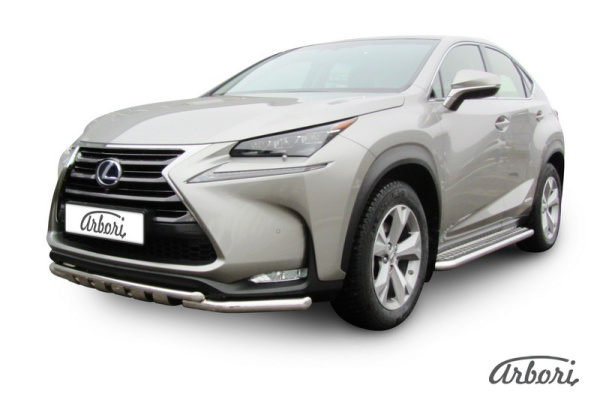 Защита переднего бампера Arbori d57 с профильной ЗК LEXUS NX 30H 2014-