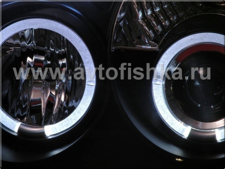Jeep Grand Cherokee (04-07) фары передние линзовые черные, со светящимися ободками CCFL и светодиодами, комплект 2 шт.