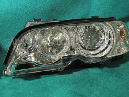 BMW 3 E46 (98-01) 2 дв. фары передние линзовые хромированные, со светящимися ободками, с поворотниками, с мотором электрокорректора, комплект лев.+прав.