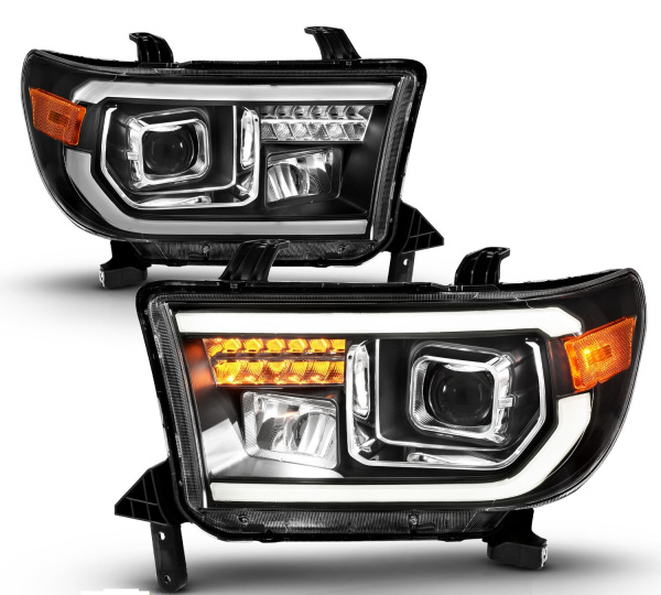 Toyota Tundra / Sequoia (2007-2013 / 2008-2017) передние фары чёрные с полным LED DRL