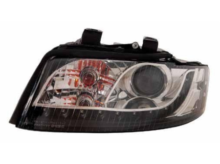 Audi A4 (01-04) фары передние линзовые черные, со светодиодной подсветкой, под электрокорректор, под ксенон, комплект 2 шт.