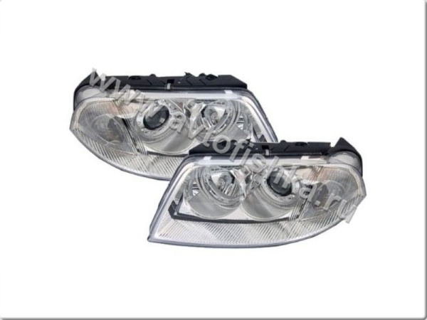 Volkswagen Passat B5 (00-04) фары передние линзовые хромированные, со светящимися ободками, комплект 2 шт.