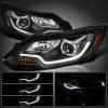 Ford Focus 3 (11-13) тюнинговые фары линзовые со светящейся полосой, черные