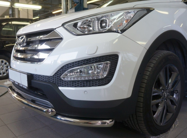 Hyundai Santa Fe (12–) Защита переднего бампера двойная d 60/60 мм, нерж.