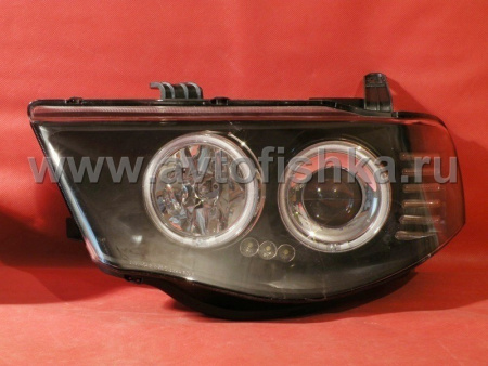 Mitsubishi L200 Triton (2005-) передние фары линзовые со светящимися ободками, черные, комплект 2 шт.