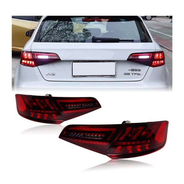 Задние светодиодные фонари для Audi A3 8V (2013–2020), красные линзы — общий вид