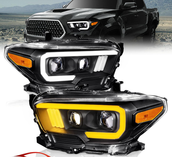 Toyota Tacoma (2016-2023) TRD/Limited передние фары чёрные с LED-трубкой (Switchback)