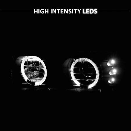 Chevrolet Tahoe C10 (1999-2006) черные передние фары со светящимися ободками, тюнинг