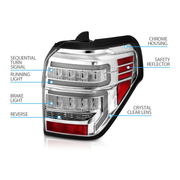 Toyota 4Runner (2010-2023) задние фонари хромированные с LED-полосой и динамическими сигналами