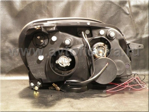 Mercedes SLK R170 (98-04) фары передние линзовые черные, со светящимися ободками, комплект 2 шт.