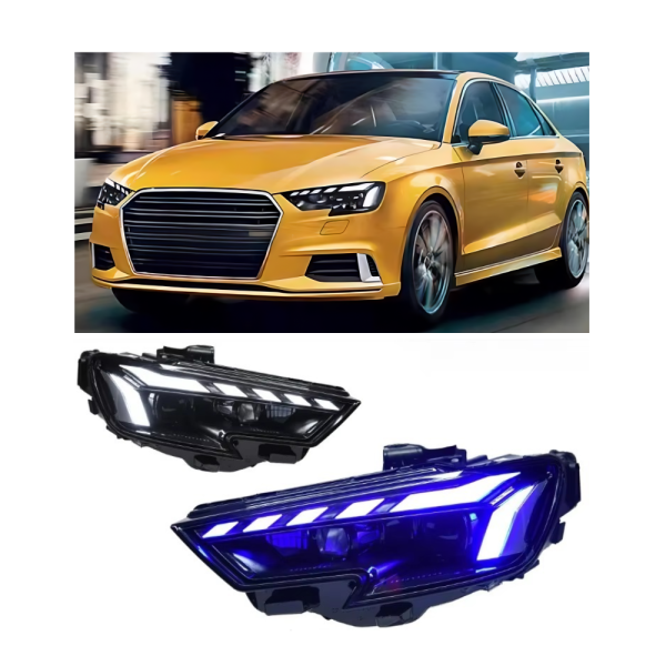 Передние тюнинговые фары в стиле RS для Audi A3 8V (2017–2020) — общий вид