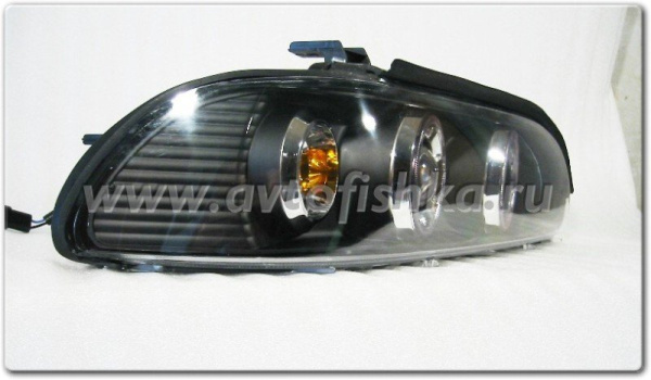 BMW 5 E39 фары передние, линзовые, с желтым поворотником, черные, комплект 2 шт.