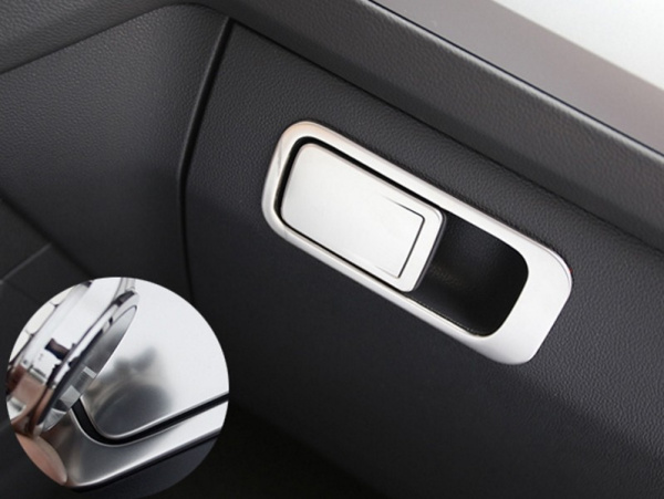 Volkswagen Tiguan (17–) Накладка на кнопку открытия бардачка, 2 части, нерж. сталь