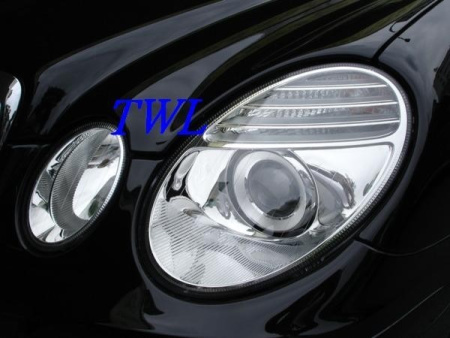 Mercedes E W211 (02-06) фары передние линзовые хромированные, дизайн Mercedes W211 с 2007 г., с моторами электрокорректора, комплект 2 шт.