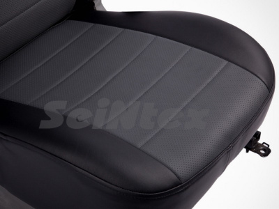 Hyundai Santa Fe (12–15) Чехлы на сиденья (экокожа), цвет - чёрный + серый