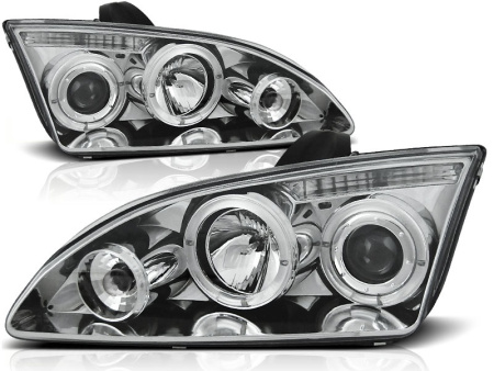 Ford Focus 2 ZX4 (05-07) USA фары передние линзовые хромированные, со светящимися ободками CCFL, комплект 2 шт.