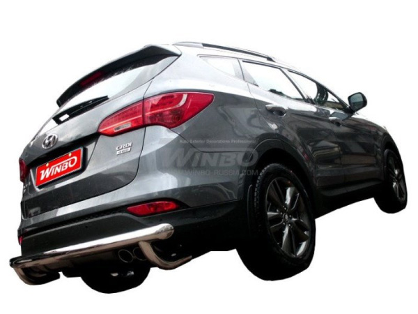 Hyundai Santa Fe (2012-) защита заднего бампера из нержавеющей стали, труба 60 мм