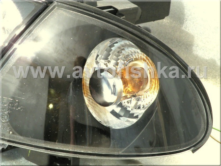 BMW 3 E46 (98-01) 4 дв. фары передние линзовые черные, со светящимися ободками, с поворотниками, комплект лев.+прав.