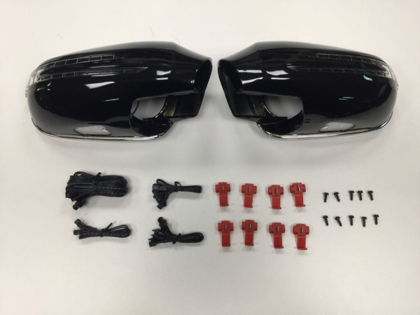 Mercedes W208 CLK корпуса боковых зеркал черные, со светодиодными поворотниками и подсветкой Welcome, хромированная рамка, комплект 2 шт.