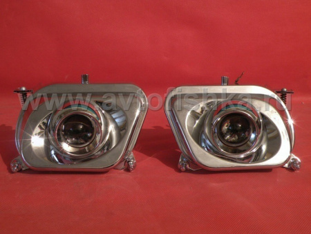 Mercedes E W210 (95-99) фары передние противотуманные линзовые в хромированном корпусе, комплект 2 шт.