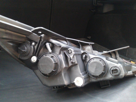 Hyundai Sonata (10-) передние линзовые фары со светящимися ободками, под корректор, тюнинг, комплект 2 шт.