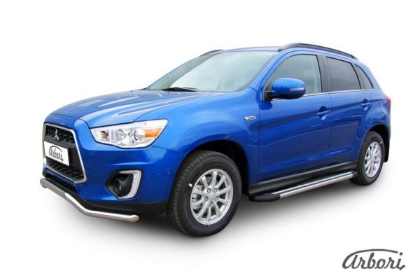 Комплект защиты штатных порогов алюминиевый профиль Arbori "Luxe Black" 1700 черная MITSUBISHI ASX 2014-