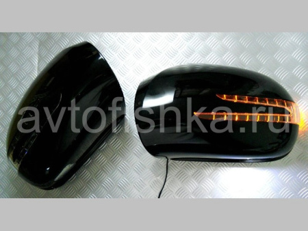 Mercedes W164 ML (05-08) корпуса боковых зеркал черные, со светодиодными поворотниками и подсветкой Welcome, комплект 2 шт.