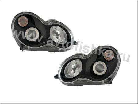 Mercedes C-class W203 (00-07) фары передние линзовые черные, дизайн AMG, комплект 2 шт.