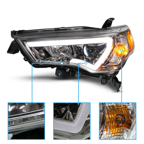 Toyota 4Runner (2014-2022) передние фары тёмно-серые линзованные с LED DRL