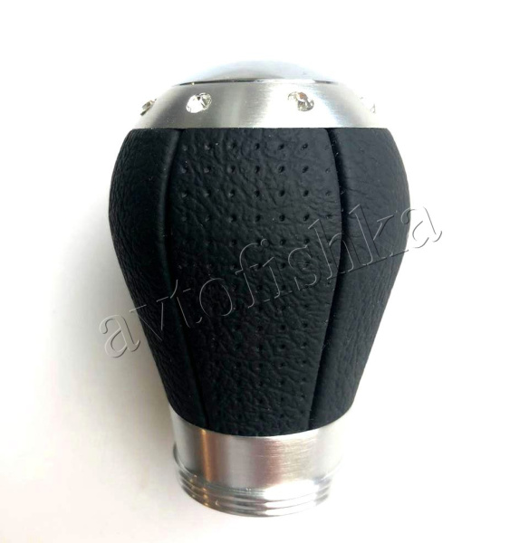 Ручка на рычаг КПП, черная кожа со стразами/алюминий