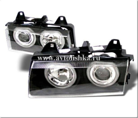 BMW 3 E36 (91-99) 2, 4 дв. фары передние черные со светящимися ободками, комплект 2 шт.