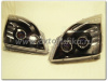Toyota Land Cruiser Prado 120 (2002-2009) фары передние линзовые черные, со светящимися ободками и светодиодами, с двумя линзами, комплект 2 шт.