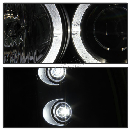 Ford Excursion (00-05) фары передние линзовые черные со светящимися ободками, со светодиодной подсветкой, комплект 2 шт.