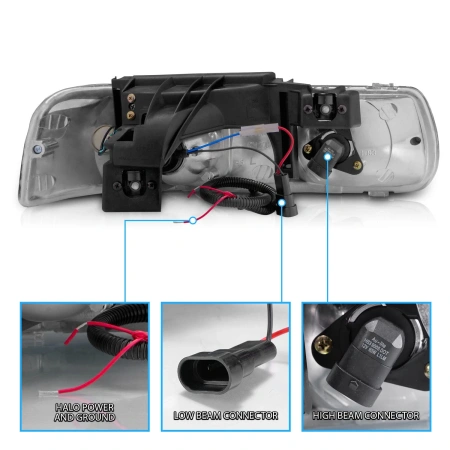 Chevrolet Tahoe C10 (1999-2006) черные передние фары со светящимися ободками, тюнинг