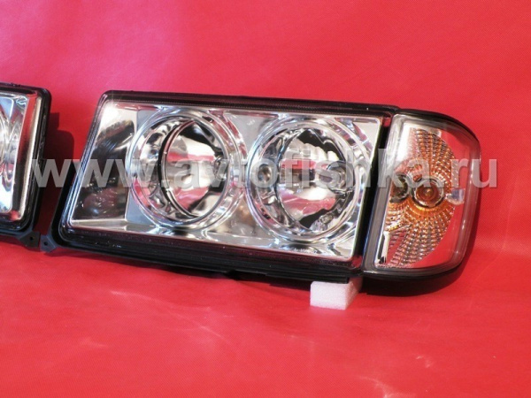 Mercedes W201 190E 190D (82-93) фары передние прожекторные хромированные с указателем поворотов, комплект 2 шт.