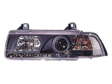 BMW 3 series E36 (91-97) передние черные линзовые фары с поворотниками черные со светодиодной подсветкой DRL