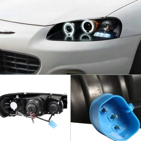 Dodge Stratus (01-04) 4 дв., Chrysler Sebring (01-03) 2 дв. фары передние линзовые черные, со светящимися ободками и светодиодной подсветкой, комплект 2 шт.