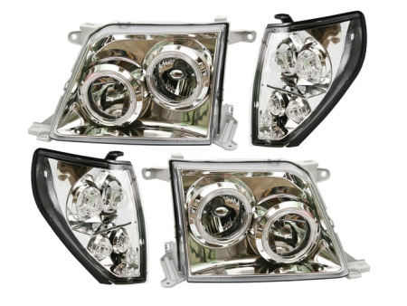 Toyota Land Cruiser Prado 90 (1996-2002) фары передние хромированные, со светящимися ободками, комплект 2 шт.