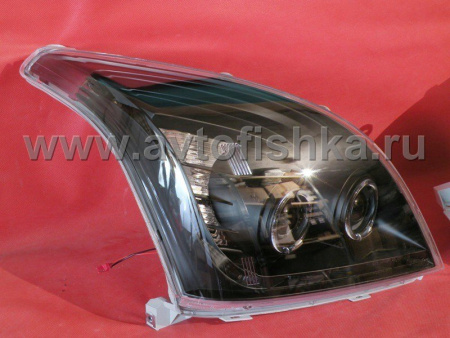 Toyota Land Cruiser Prado 120 (2002-2009) фары передние линзовые черные со светящимися ободками и светодиодной подсветкой под корректор, комплект 2 шт.