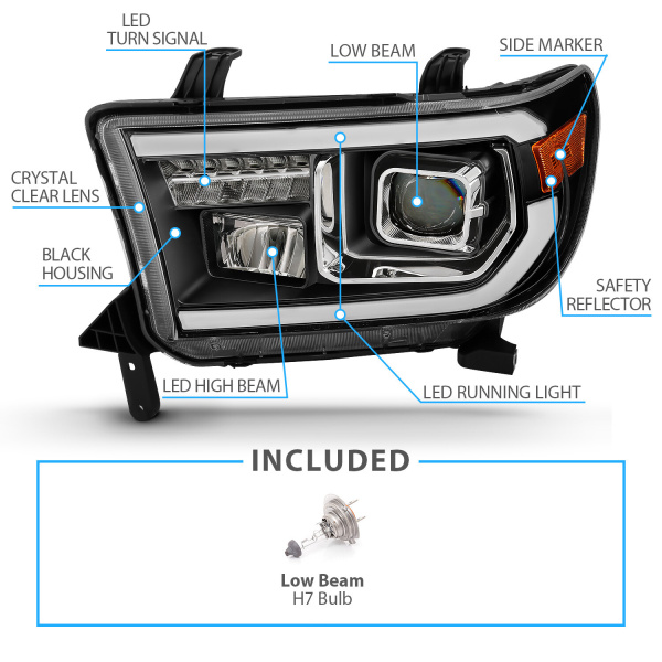 Toyota Tundra / Sequoia (2007-2014) передние фары чёрные с квадратным проектором
