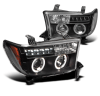 Toyota Tundra (07-) фары передние линзовые черные, со светящимися ободками и подсветкой DRL, комплект 2 шт.