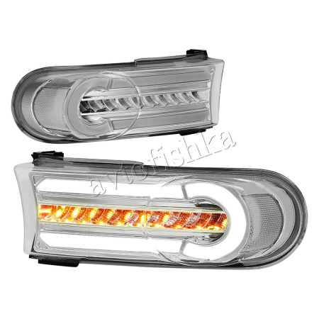 Toyota FJ Cruiser (07-14) хром светодиодные динамические поворотники с ДХО, комплект 2 шт.