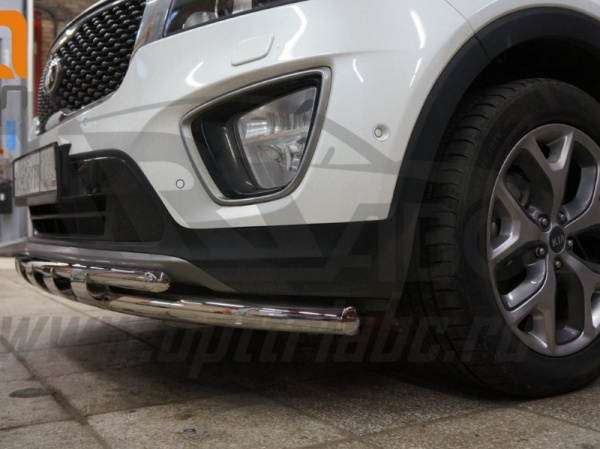 Kia Sorento (15–) Защита переднего бампера двойная Shark d 60/42 мм, нерж.