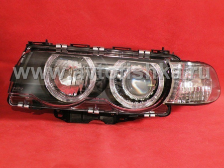 BMW 7 E38 (99-01) фары передние линзовые черные ксеноновые, с корректором, со светящимимся ободками, с тонированными поворотниками, комплект 2 шт.
